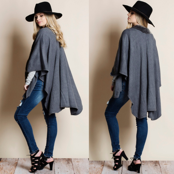 Faux Fur Trip Poncho Shrug - Picture 2 of 2